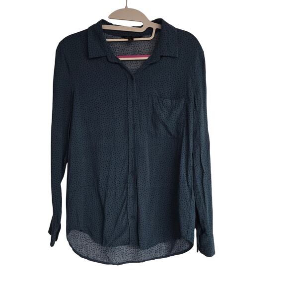 Women's Banana Republic Dark Teal Polka Dot Button Down Rayon Top | Size Small - Picture 1 of 10